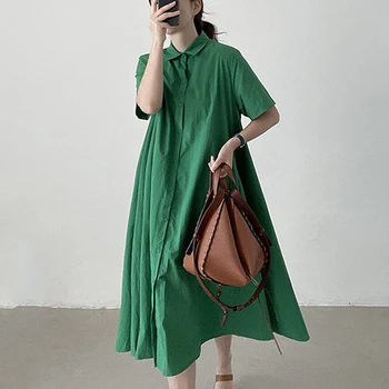 Clothland Mulheres Elegantes, de Camisa Verde Vestido Estilo Reto Curto de Manga Longa Blusa de Verão Chic Midi Tops Mujer LA442