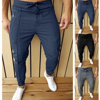 Moda masculina Calças Sólido Calças de Streetwear Plissado Roupas Slim Fit Zíper Hip Hop Calça Masculina Casual, Clássico do Vestuário
