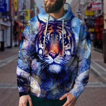 Impressão 3D o Rei Leão/Tigre Animal Padrão dos Homens de Desportos de Inverno com Capuz Superior dos Homens Camisola de Hip Hop no Estilo Street Top Casual Oversize6XL