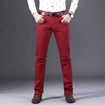 Red Jeans Agradável Homens Primavera, Outono Elástica Tubo Em Linha Reta Solta Business Casual Calças Plus Size, Roupas De Streetwear