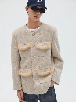 LEONSENSE Homens Canal Jaqueta de Estilo Vintage Solta coreano Inverno Auturn 2022 de Luxo Designer Casaco de Tweed Para Homens