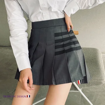 Terno de tecido de quatro barras de cintura alta cinza TB plissada curta de mulheres da primavera e do outono original anti-reflexo de Uma linha de saia