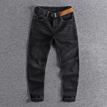 Inverno acolchoado de veludo tridimensional corte black jeans lavado homens magro calças tendência Brincalhão calças