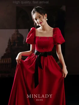 Vestido de Noiva Brinde Mulher de Verão Vintage Vestido de Noiva de Cetim Vermelho Vestido de noite vestidos de vestido longo