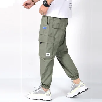 Bloco Bolsos Cor De Carga Harém Fita Calças Ocasionais De Mens Corredores Folgado Táticas Calças Harajuku Streetwear Hip Hop Moda Masculina