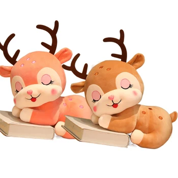 Bonito Macio Enfrentou Veados Sika Brinquedos de Pelúcia Recheado de desenhos animados Animais de Dormir Elk Deitado no Travesseiro, Almofadas de Pelúcia Aniversário/Presentes de Natal