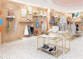 Ouro loja de roupas infantis da cremalheira de exposição de roupas infantis a criatividade da moda para crianças de cabide
