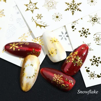 1pcs de Ouro de Prata de Água Decalques da Arte do Prego controles Deslizantes de flocos de Neve Design Decoração de Natal em 3D Manicure Folha Festa da Arte do Prego