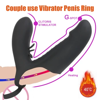 10 Modos de Aquecimento Clitóris ponto G Vibrtor de Silicone retardar a Ejaculação Vibratório, Anel peniano Brinquedos Sexuais para dois Homens