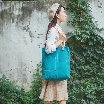Novo coreano saco de lona da Mulher saco de ombro Carro linha de costura da cor Pura e simples Versátil bolsa bolsa
