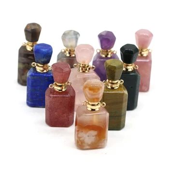Natural Frasco de Perfume de Pedra Colar Pingente Difusor de óleos Essenciais de Cristal Ágata Pedra Encantos para Fazer Jóias