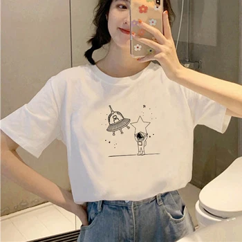 2021 Das Mulheres T-Shirt De Impressão Gráfica De Moda Manga Curta Feminino Top De Roupas Vintage Streetwear Estética Tees T-Shirts Brancas
