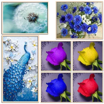 5D DIY Diamante Pintura Flor Azul Pavão dente-de-Leão Ponto Cruz Arte Artesanato de Bordado Casa de Animais caráter paisagístico Decoração