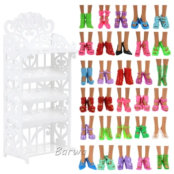 41 Itens/monte de casa de Boneca Acessórios Brinquedos = 40 Bonecos de Sapatos + 1 Mobiliário prateleira Sapatos Para Barbie Jogo de Vestir DIY Presente