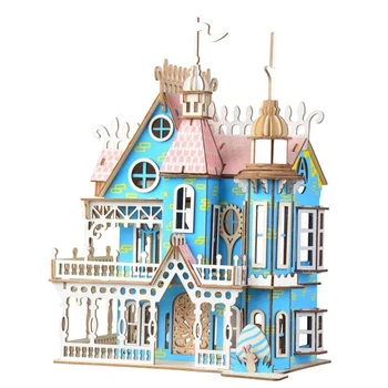 Miniatura Casa de bonecas de Madeira, Mobiliário de Casa de Boneca Brinquedo Quebra-cabeça 3D Trajes de Fantasia Villa Crianças Presente DIY Edifício da Assembleia Modelo
