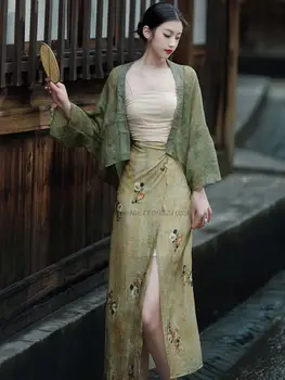 2022 chinês tradicional hanfu vestido antigo de chiffon fantasia de fada elegante tanques+casaco+saia definir oriental serviço de chá hanfu conjunto