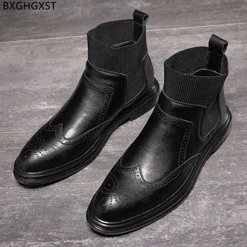 Preto Botas de Tornozelo para Homens Moda Masculina Inverno Botas para Homem 2022 Marca de Moto Sapatos de Homem de Luxo Designer Chelsea Boots Homens