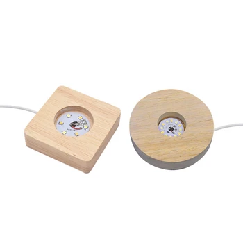 2 peças de Luz LED Stand de Exibição USB Controle Remoto de Luz de Madeira Luminosa da Base de dados de Ornamentos (Rodada + Quadrado)