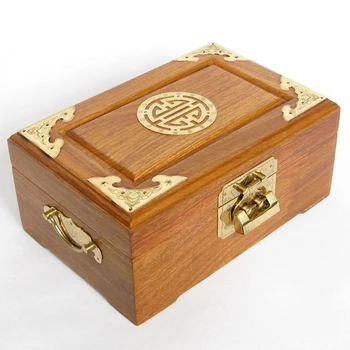 Rosewood caixa de jóias de madeira, caixa de madeira pêra caixa de armazenamento com cobre bloqueio de qualidade