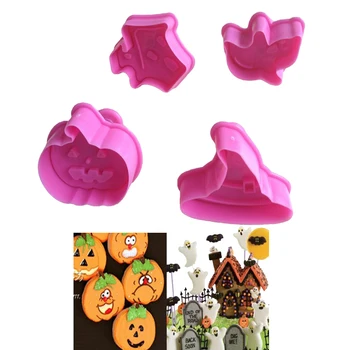 Halloween Fondant Bolo de Cereja Cortadores de Êmbolos Abóbora/Ghost/chapéu de Bruxas/Pequena casa de DIY Cookie de Chocolate Decorar Ferramentas