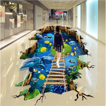 beibehang Personalizada foto 3d chão desenho de parede shopping estéreo 3D sea world dolphin escada de piso pintura e papel de parede