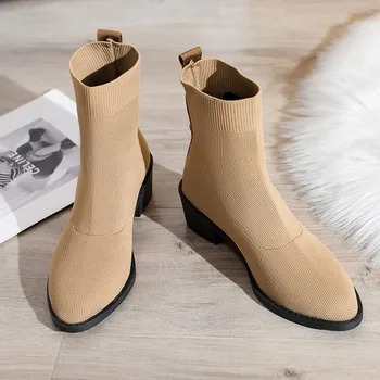 2023 Novo Sexy Mulheres Botas de Tornozelo Sapatos de salto Alto da Mulher de Tecido Elástico na altura do Joelho Apontado Meias Marca de Sapatos Sapatos de Mulher