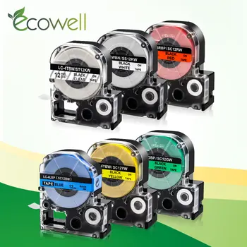 Ecowell 6pcs SS18KW ST18KW SC18RW SC18YW SC18BW SC18GW compatível Epson Fabricantes de etiquetas de LW-400 LW-1000P Fita de impressora de 18mm