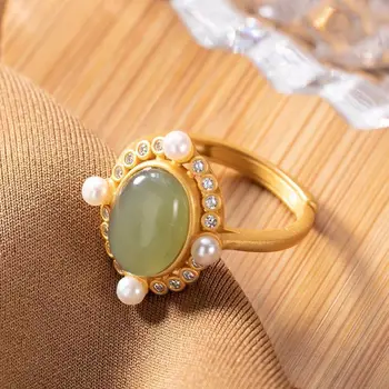 Jade Anéis Vintage Mulheres 925 Prata Luxo Anel Ajustável Jóias Charme Natural Verdadeiro Presente Amuleto De Amuletos, De Calcedônia Esculpida