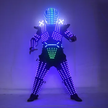 De Cor RGB LED Crescente Terno Robô Traje Homens Luminoso do DIODO emissor de Roupas de Dança do Desgaste Para os Clubes de Noite de Festa KTV Suprimentos