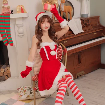 O japonês e o coreano Populares do Natal Trajes de Presentes de Natal Duas Bolas Vermelhas Festa de Natal Menina Fantasias