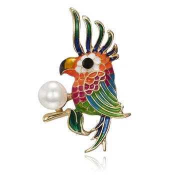 Nova moda simples papagaio de pérola, strass broche personalidade criativa pássaro animal peito ornamento