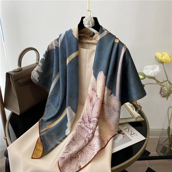 2022 Outono Quente de Seda Sentimento 110 cm Sqaure Cachecol para a Mulher Duplo Luxo Lado Floral Xale Envolve Bandana Hijab Lenço Novo