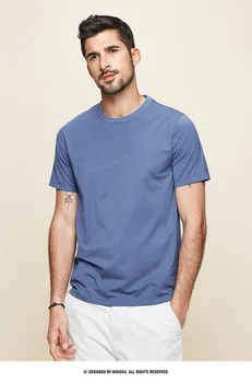 W2990-Confortável modal de algodão de manga curta t-shirt dos homens de ajuste fino de cor sólida em torno do pescoço elástico assentamento camisa