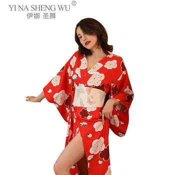 Kimono Japonês Sexy Cosplay Roupa Para Mulheres De Estilo Tradicional Erótica A Roupa Roupão Yukata Trajes De Pijama Correia Conjunto De Quimono Vermelho