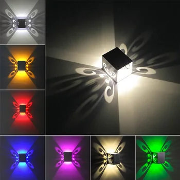 Borboleta 3W LED de Parede, Luminária de Dimmable/N Indoor Lâmpada Sala de estar Discoteca Corredor