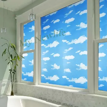 céu e nuvem de vidro fosco película salão de quarto, casa de banho de proteção de privacidade de etiquetas Auto-adesivas de decoração de casa de 45/60*200 cm