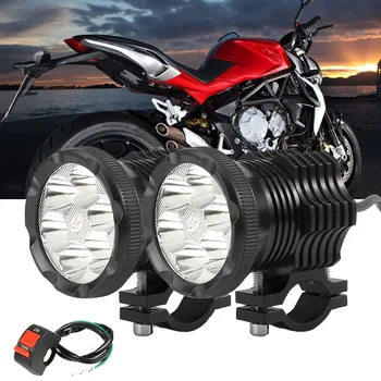 Auxiliar de LED Motocicleta Farol Redondo Holofotes 6 Fichas Moto Assemblie Lâmpada de 12V 24V farol de Nevoeiro Para 4x4 Carro Off-Road, ATV Barco